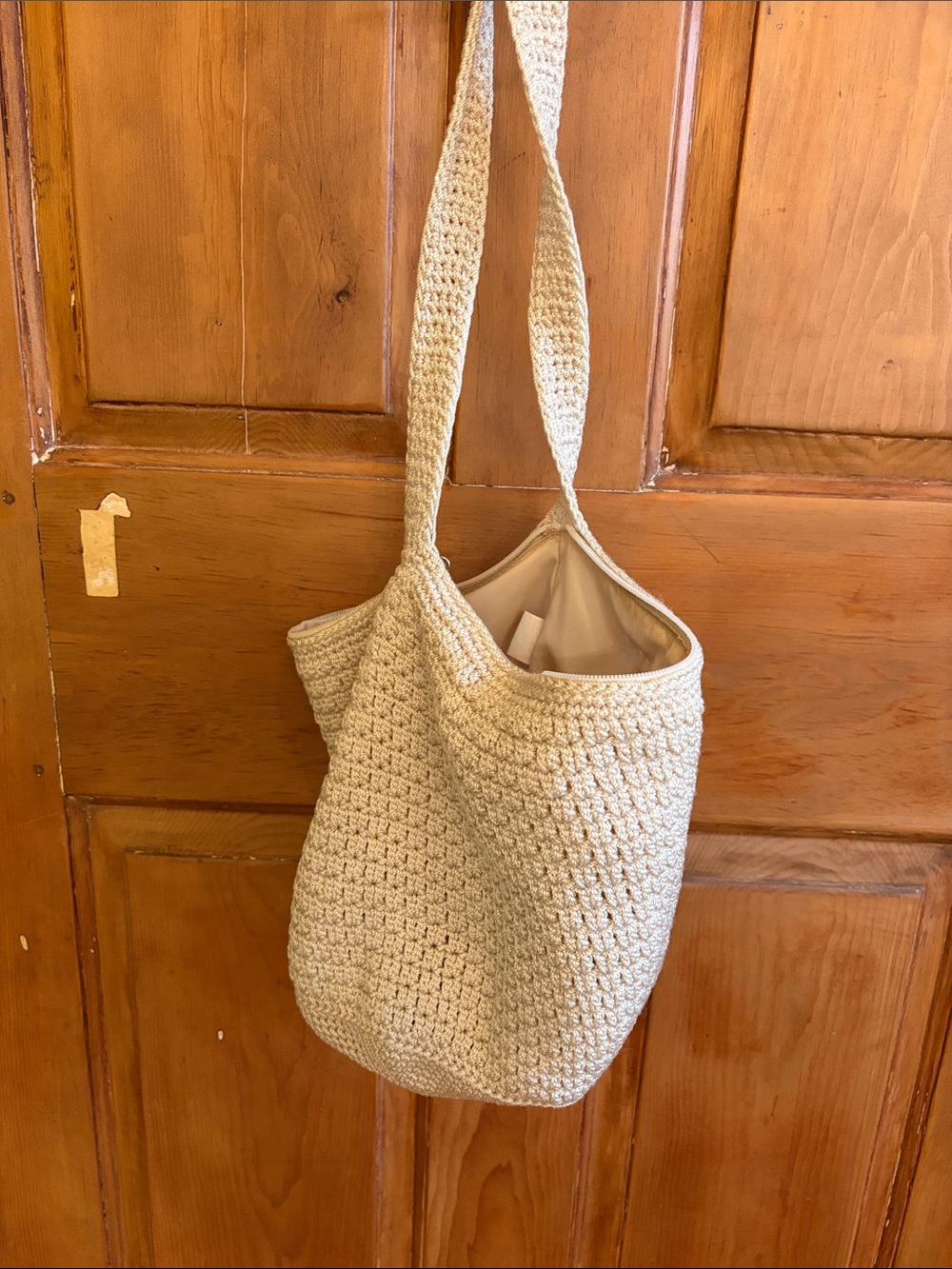 Woven Crochet Tote Bag in Cream